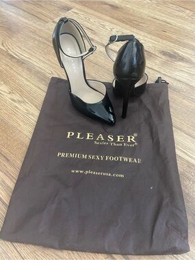 Pleaser Black Patent Ankle-Strap Stiletto Heels